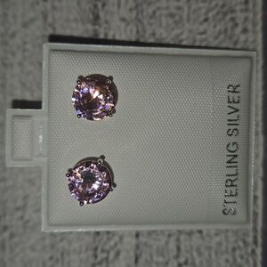 Sterling Silver Stud Earrings w/ Pink Cubic Zirconia Stones NWT